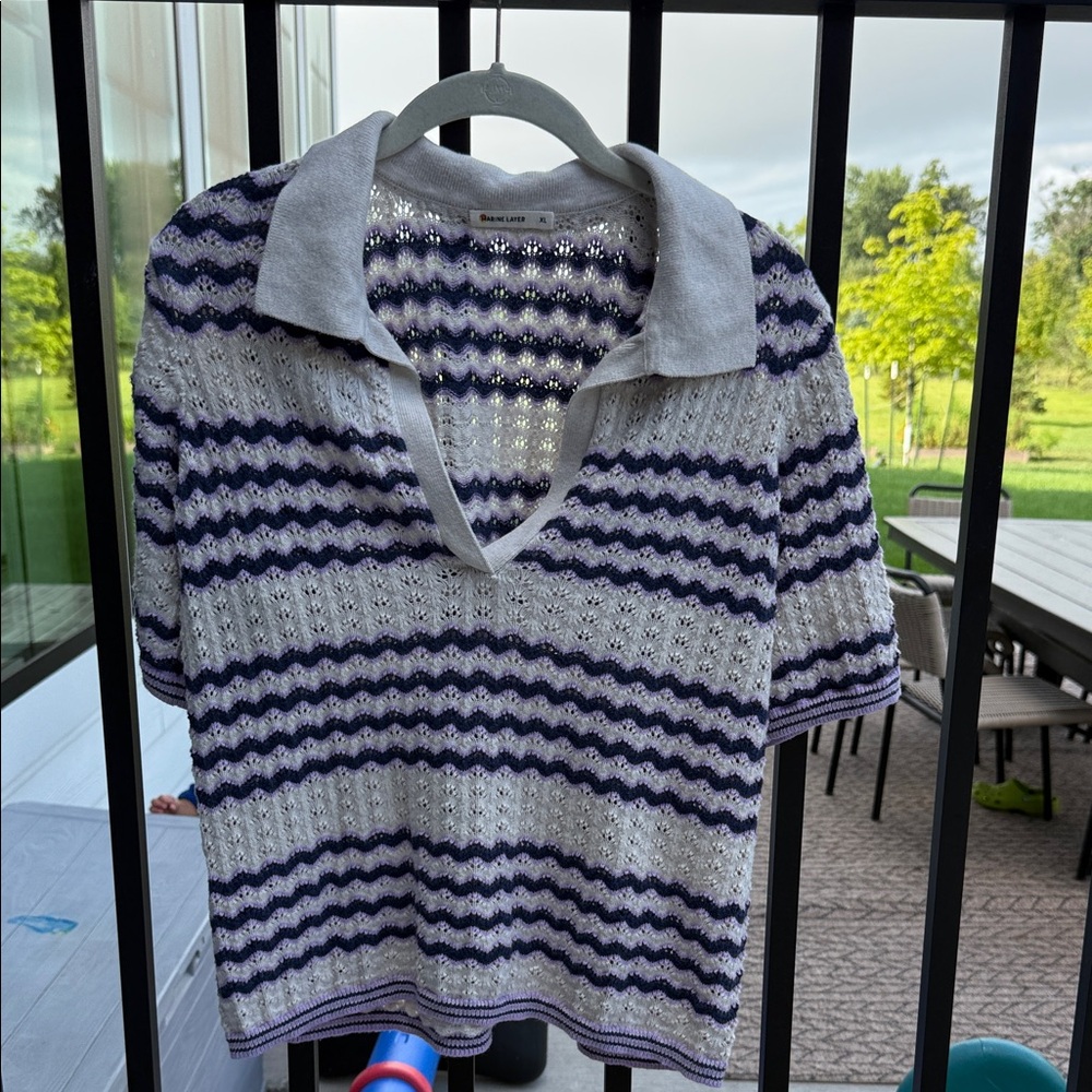 Marine Layer Navy and White Striped Knit Top